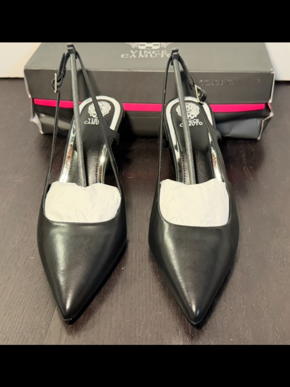 Vince Camuto Sindree Napa Leather Slingback Pumps Heels Shoes Black Womans 7.5M - Picture 4 of 16